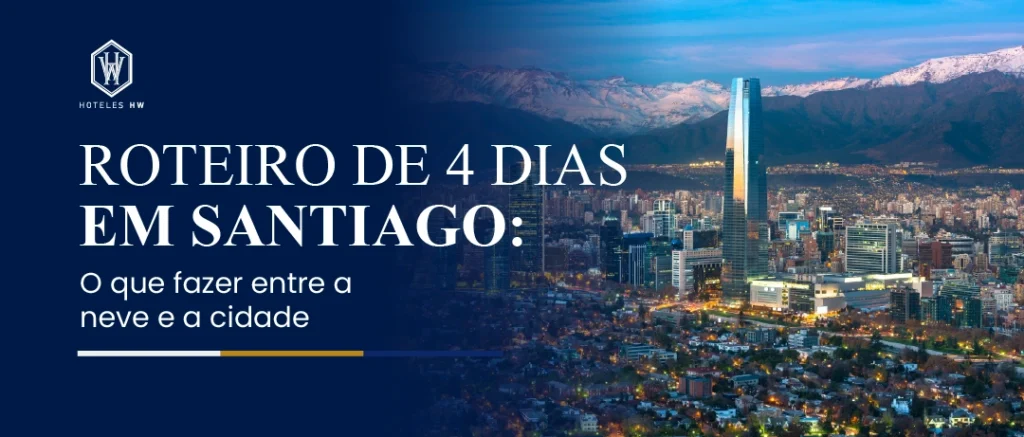 Vista noturna de Santiago com a Cordilheira dos Andes coberta de neve ao fundo, Hoteles HW