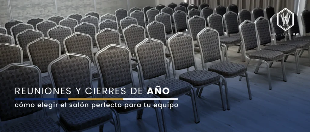 Salón preparado para reuniones y eventos corporativos en Hoteles HW en Santiago.